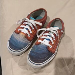 Vans Blue and Orange Casual Sneakers with White Soles Size 7Men or 8 1/2 women